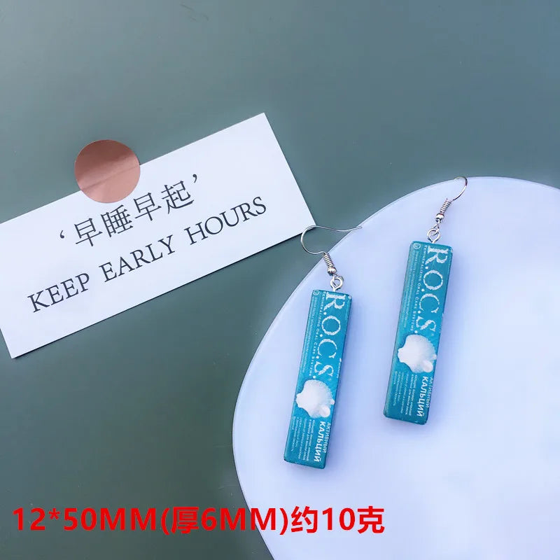 Women Earring Made Cute Girls Eardrop Funny Gift Sweet Handmade Cartoons Mini Fruit Drink Ham Sausage Toothpaste Shampoo