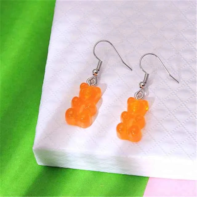 Sequins Resin Gummy Candy Colour Bear Dangle Earrings For Women Girl DIY Cartoon Animal Bear Earrings Creative Drop Jewelry Gift