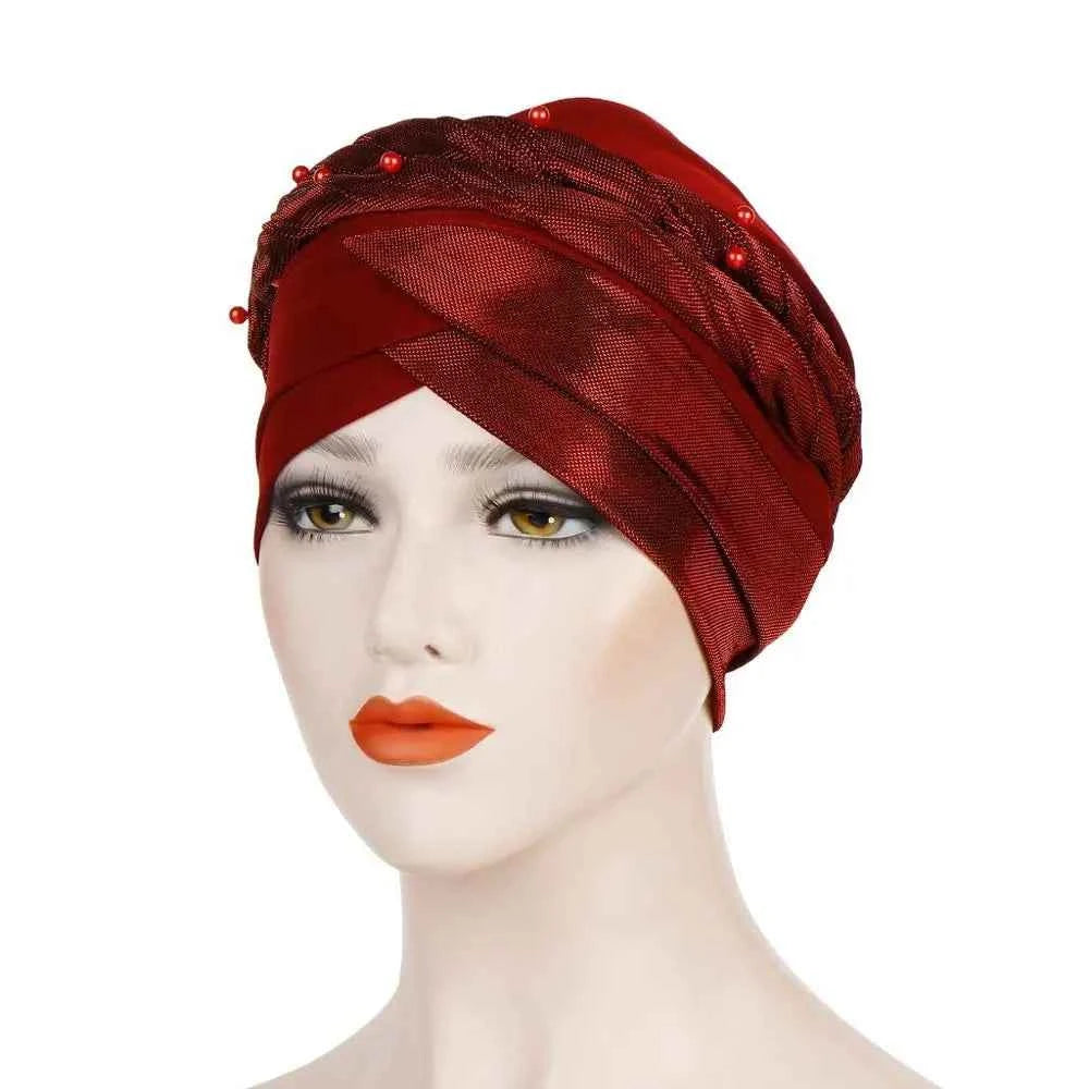 Islamic Headscarf Bonnet Muslim Women Beading Turban Hijab Caps India Africain 3 Pleats Turban Femme Musulman Turbante Mujer