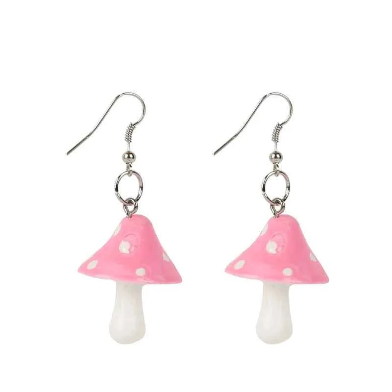 Sweet Resin Mushroom Earrings Handmade Plastic Simulation Mushroom Long Pendant Earring Jewelry For Women Girls Gift
