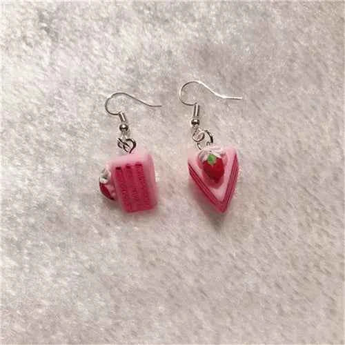1Pair Drop Earrings Cute Donuts and Cake Cartoon Food pink color Handmade Flatback ResinEarrings Jewelry  For Woman And Girl