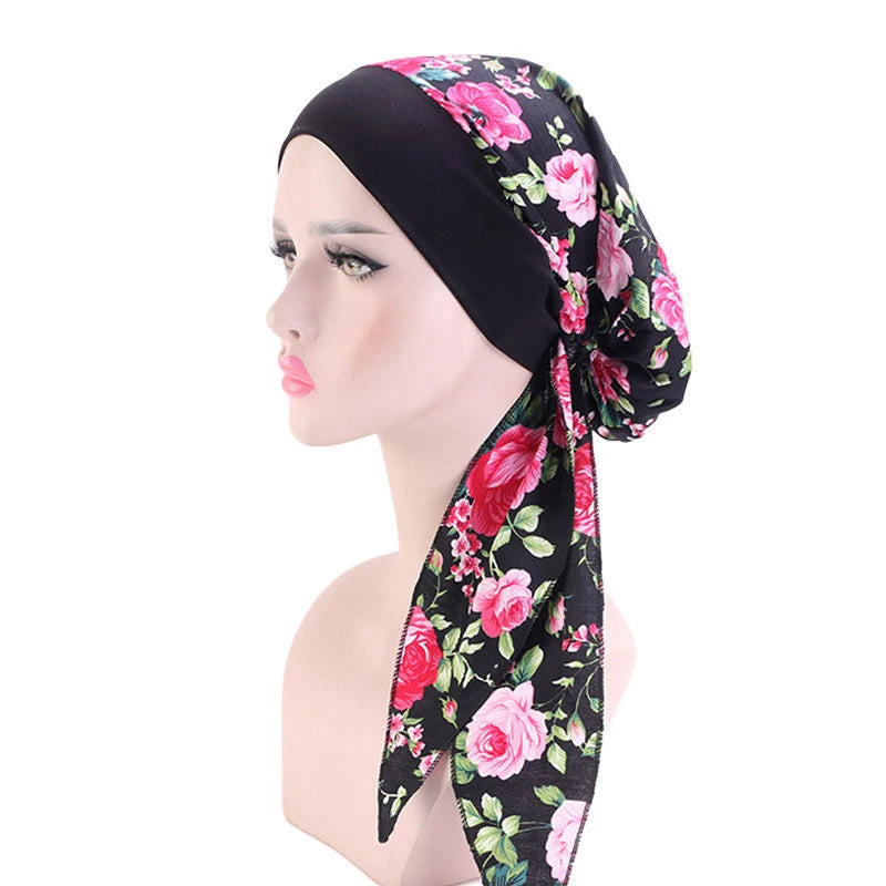 New fashion printed flowers women inner hijabs caps muslim head scarf turban bonnet ready to wear ladies wrap under hijab cap - NamafadStore