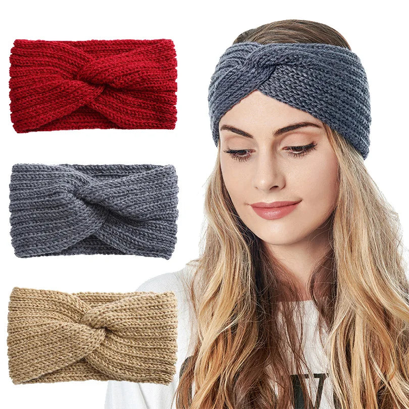 Wool Knitted Knot Cross Headband for Women Autumn Winter Bow Elastic Hairbands Girls Hair Accessories Headwear Hair Bands New - NamafadStore