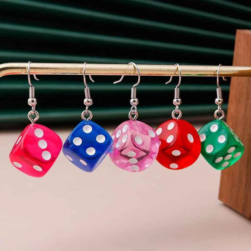 Handmade Cartoon 3D Resin Dice Drop Earring Tassel Casino Candy Color Personality Fun Jewelry for Women Female Gift