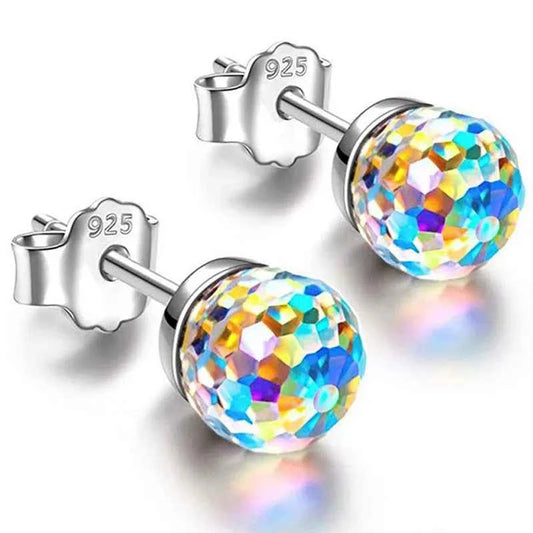 Colorful Girls 6mm Rhinestones Ball stud Earring Jewelry Crystal Stud Earrings Simple Women Multicolor Charming
