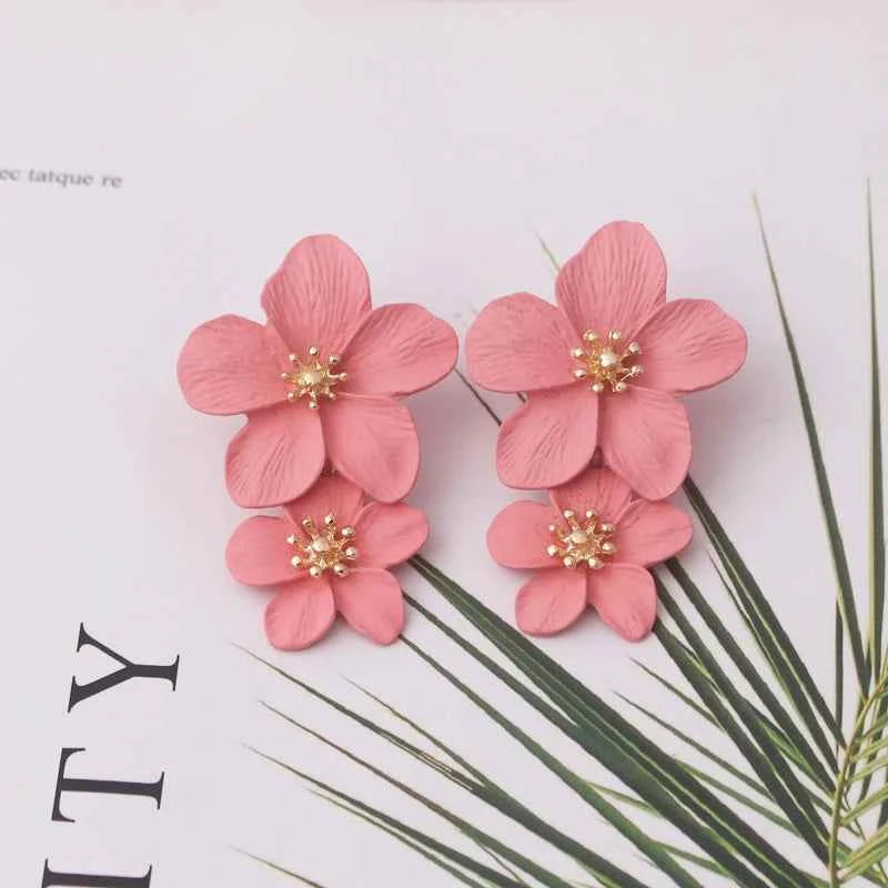 Korean New Double-layers Flower Drop Earrings for Ladies Exaggerated Women Floral Earrings Fashion Jewelry aretes de mujer