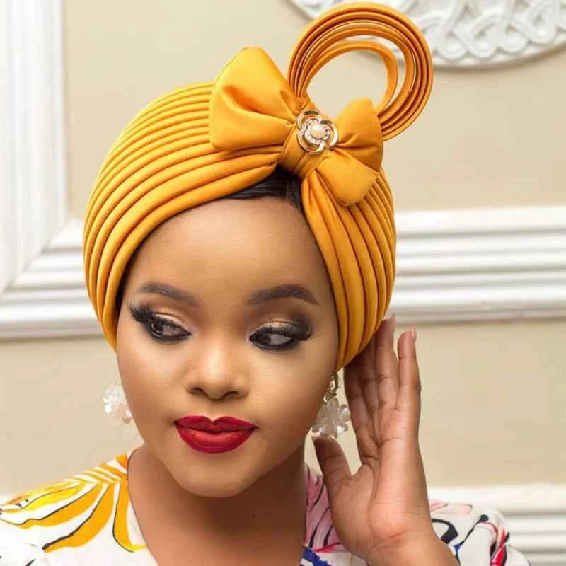 Handmade Nigerian Wedding Gele African Auto Gele Headtie Muslim Turban Cap Arab India Hat Female Head Wraps Turbante Mujer