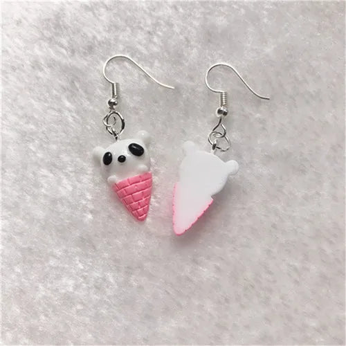 1Pair Drop Earrings Cute Donuts and Cake Cartoon Food pink color Handmade Flatback ResinEarrings Jewelry  For Woman And Girl