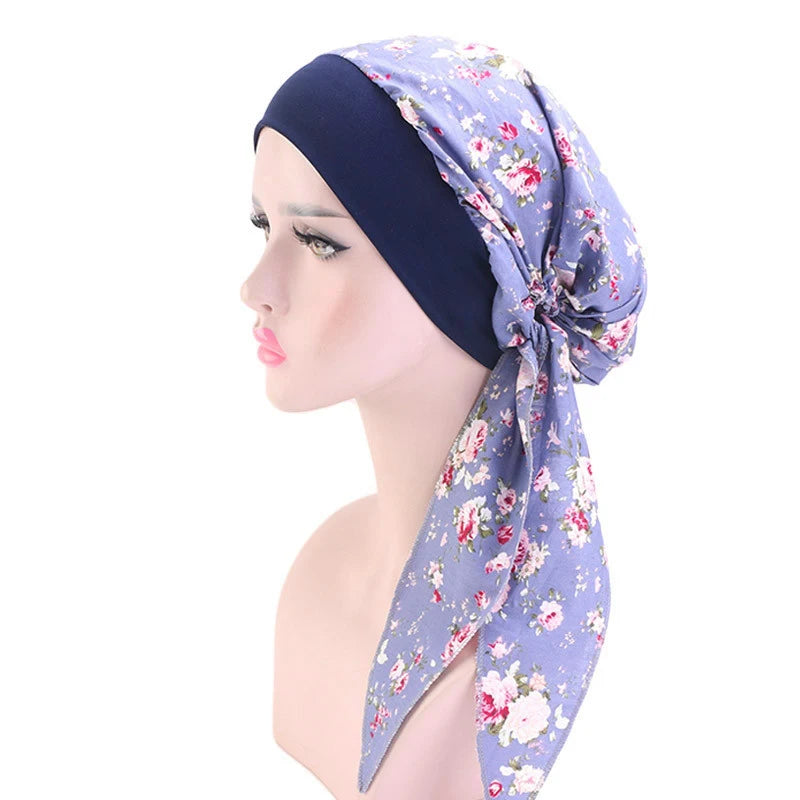 New fashion printed flowers women inner hijabs caps muslim head scarf turban bonnet ready to wear ladies wrap under hijab cap - NamafadStore