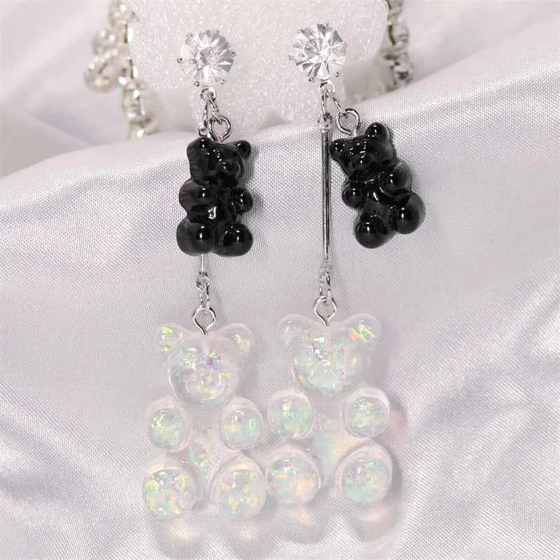 New Fashion Sequins Resin Gummy Big Bear Long Dangle Earrings Women Girl DIY Cartoon Animal Bear Earrings Creative Drop Jewelry