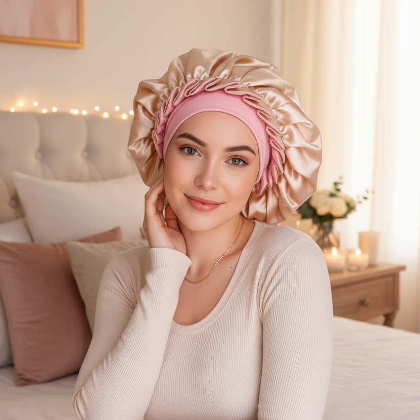 Lace Luxury Sleep Hat for Women – Soft Hair Cap for Curly Hair