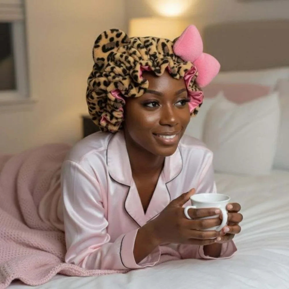 Creative Soft Hair Drying Cap Absorbent Microfiber Dry Hair Towel Leopard Print Bowknot Hair Towels Face Wash