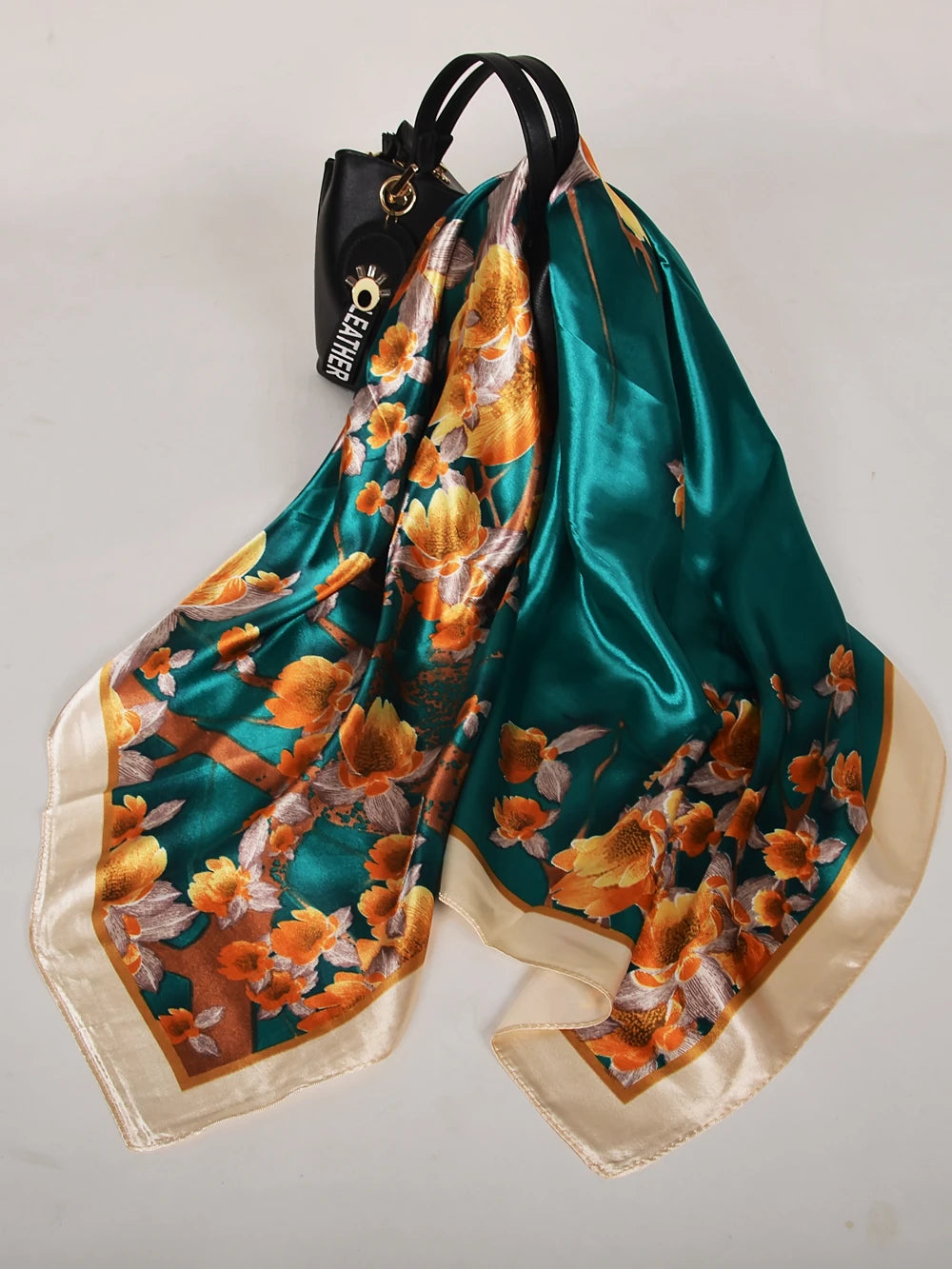 Spring And Autumn Female Satin Scarf,Big Square Scarves Hijabs Printed,Women Scarf,Purple Polyester Silk Scarf Shawl 90*90cm - NamafadStore