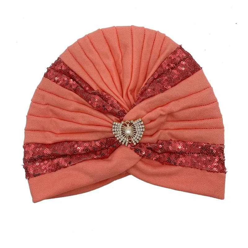 Fashion Sequins Pleated Turban Hat Muslim Headscarf Bonnet Women Head Wraps African Party Headpiece Nigeria Wedding Gele