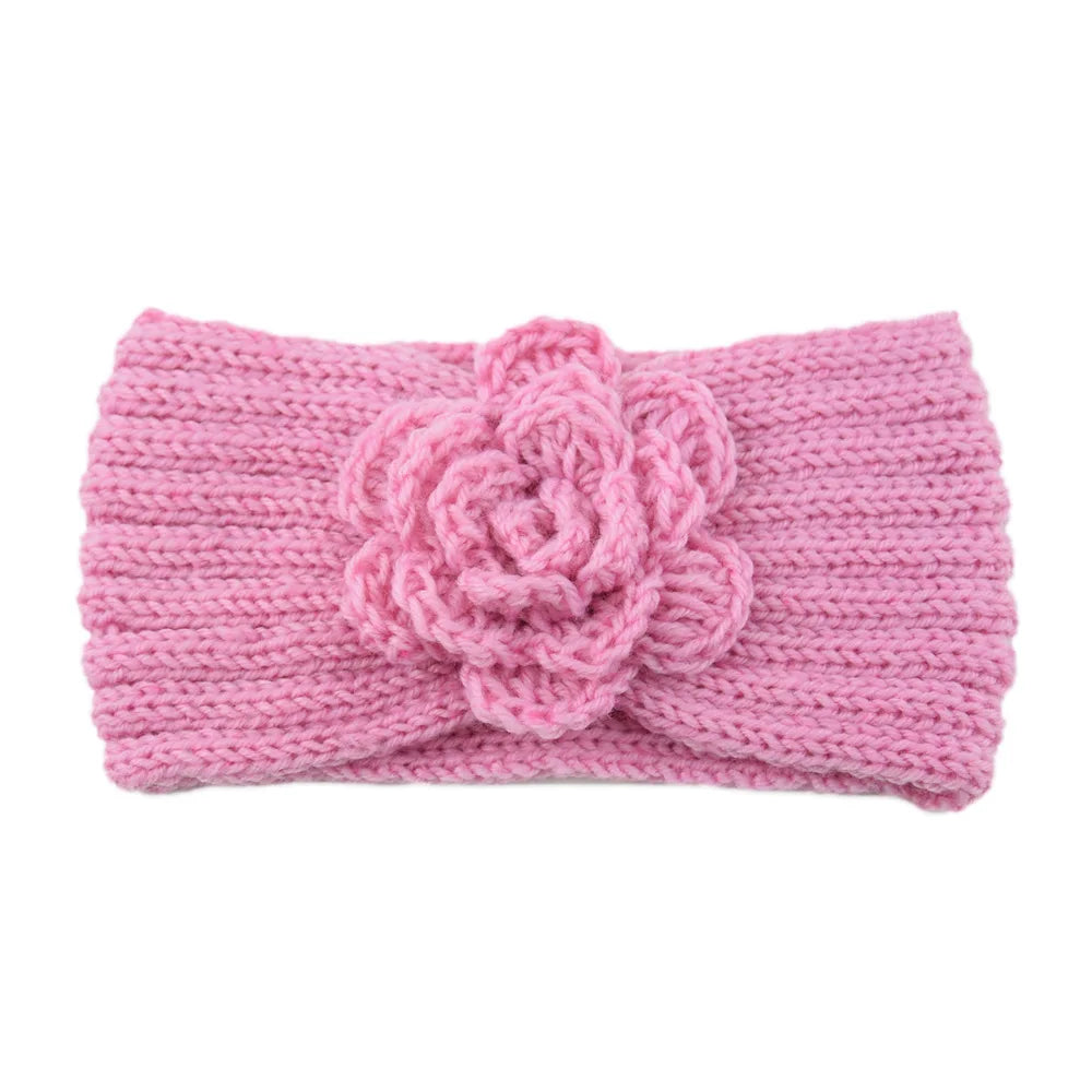 Women Rose Flower Knitted Headbands Women Autumn Winter Crochet Head Wrap wide Woolen Hairband Turban Bandana Hair Accessories - NamafadStore