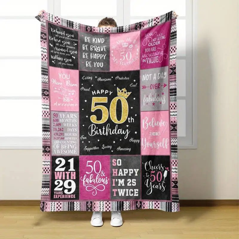 50th Birthday Throw Blanket – Funny Milestone Collage Blanket Gift
