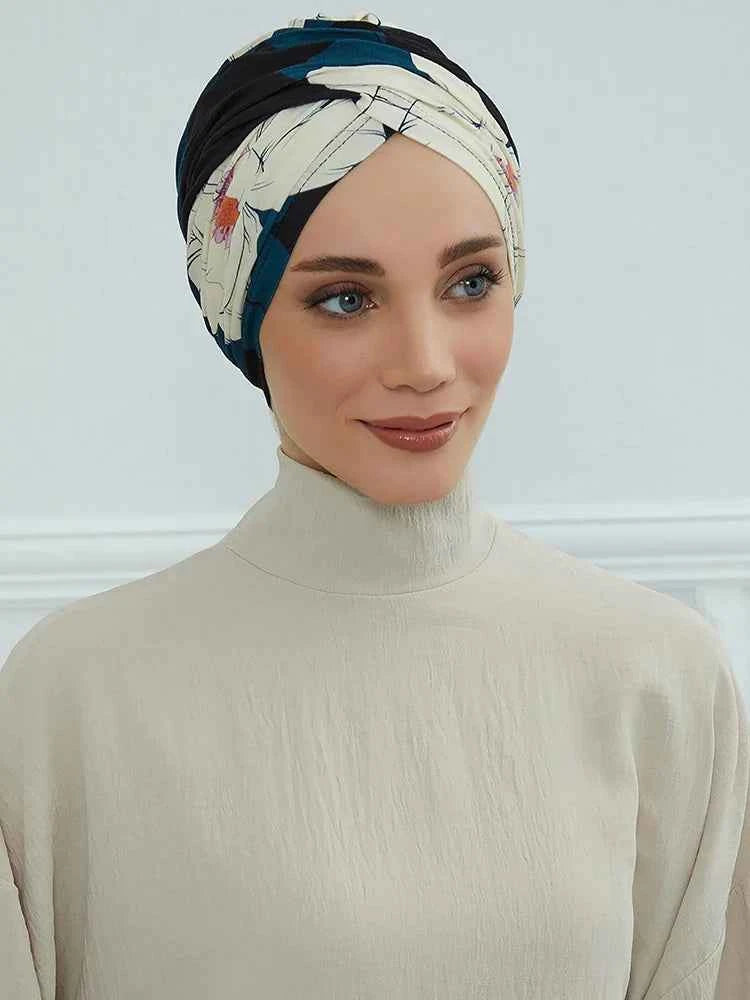 Floral Instant Muslim Turban Hijab for Women – Turkish Style Islamic Headwear Wrap Head Scarf Hair Accessories Hat