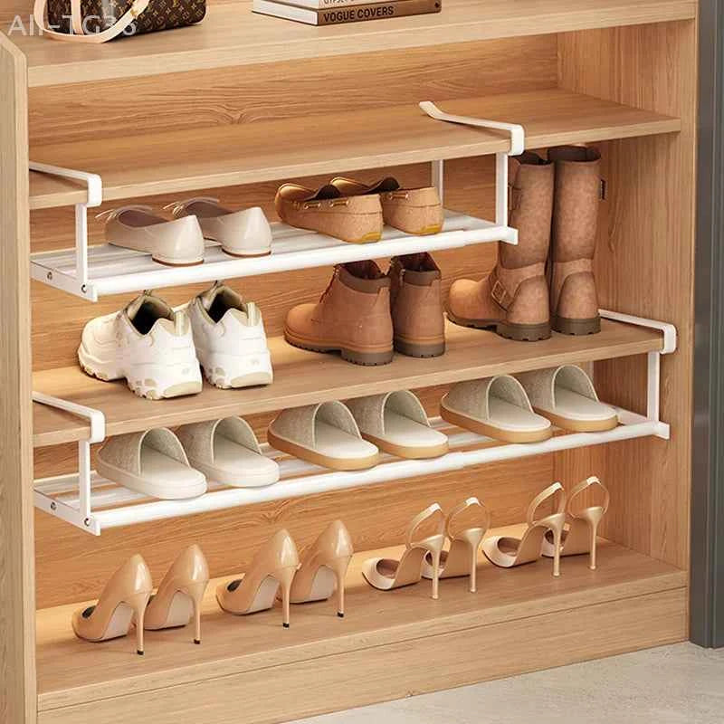 Adjustable Shoe Rack Space-Saving Layered Organizer For Home Shoe Cabinets Under-Shelf Shoe Holder With Hanging Basket xkdae