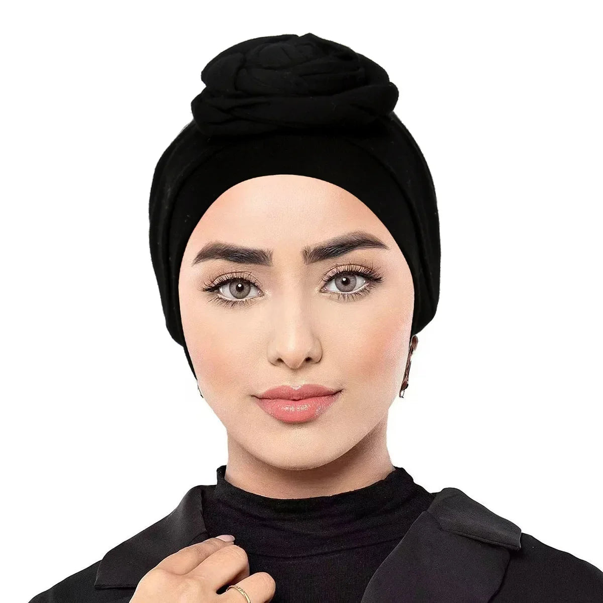 Trendy Crinkle Hijab Solid Color Muslim Ladies Turban Bonnet with Flower Decor for Ramadan and Everyday Wear
