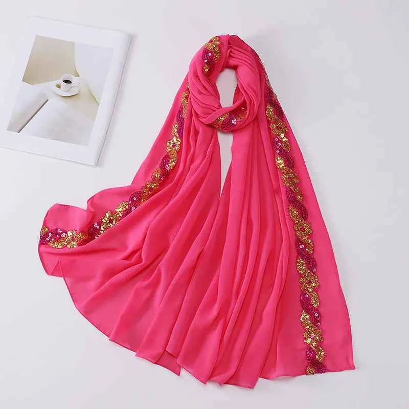 Chiffon Hijab Scarf Turban – Sequins Headwrap & Veil for Muslim Women, Fashionable Islamic Headband