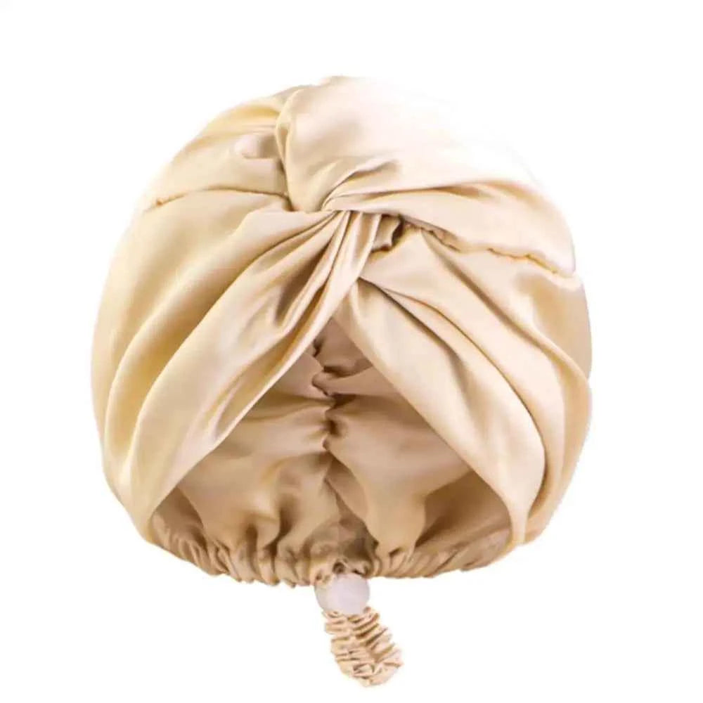 Hot Silk Turban Bonnets For Women Satin Bonnet Hat Double Layer Hair Wrap Adjustable Knotted Hat Care Turban Satin Sleep Hat