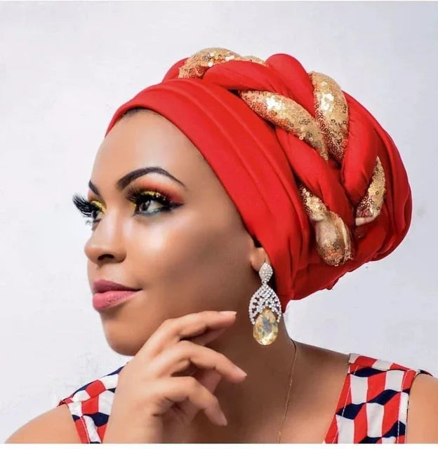 Women Braid Turbans Latest African Headtie Ladies Sequin Head Wraps African Aso Oke Winter Headtie Negerian Wedding Gele Caps