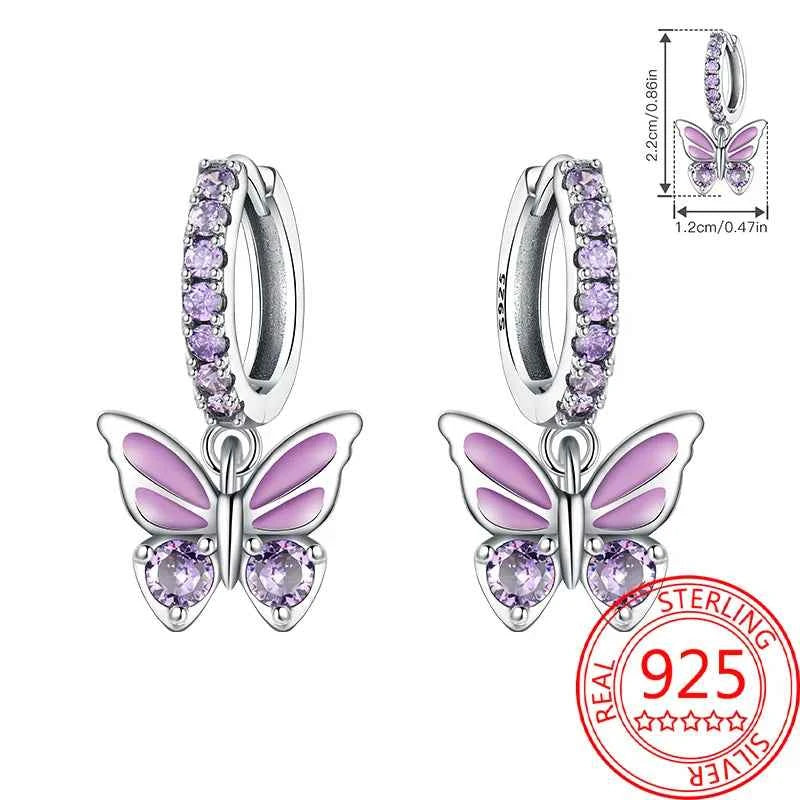 Pink Series 925 Sterling Silver Romantic Flower Butterfly Unicorn Tulip Geometry Earrings Boutique Fine Jewelry Gifts for Women