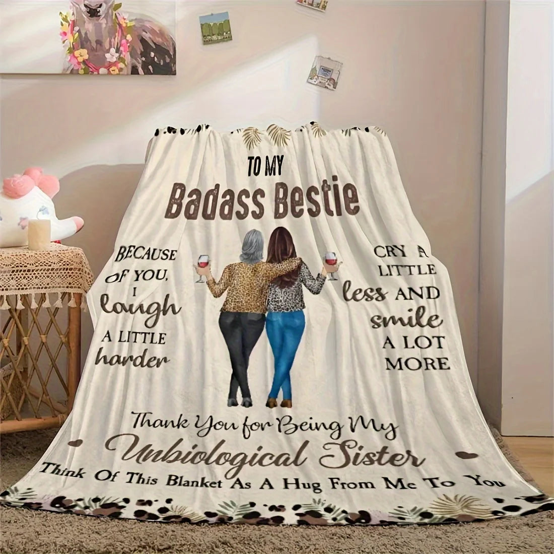 Best Friend Leopard Print Blanket – Sister Friendship Birthday Gift