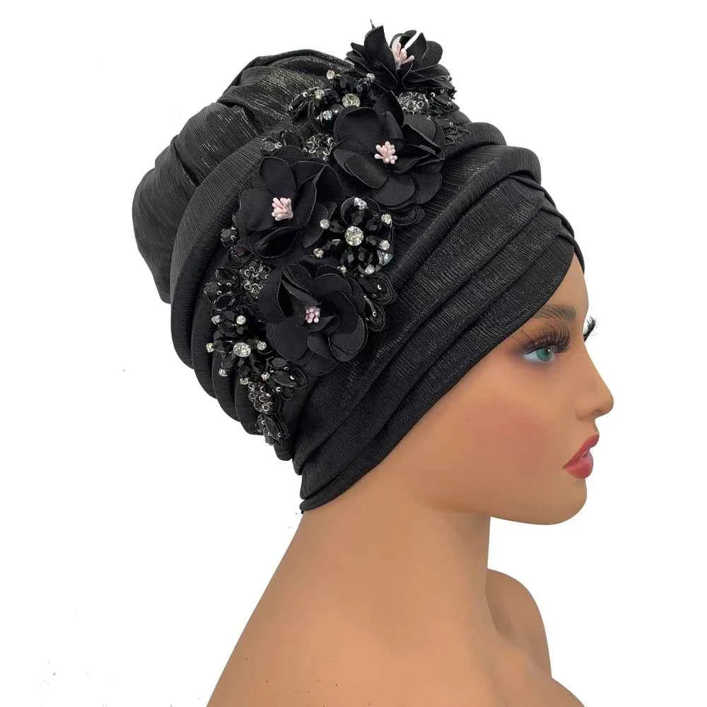 Already Made Wedding Geles Female Head Wraps with Diamond Flower 2024 New African Women's Turban Cap Nigeria Auto Gele Headtie