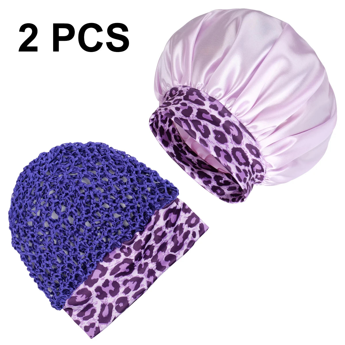 2Pcs Satin Sleep Cap for Curly Hair – Wide-Brim Night Bonnet