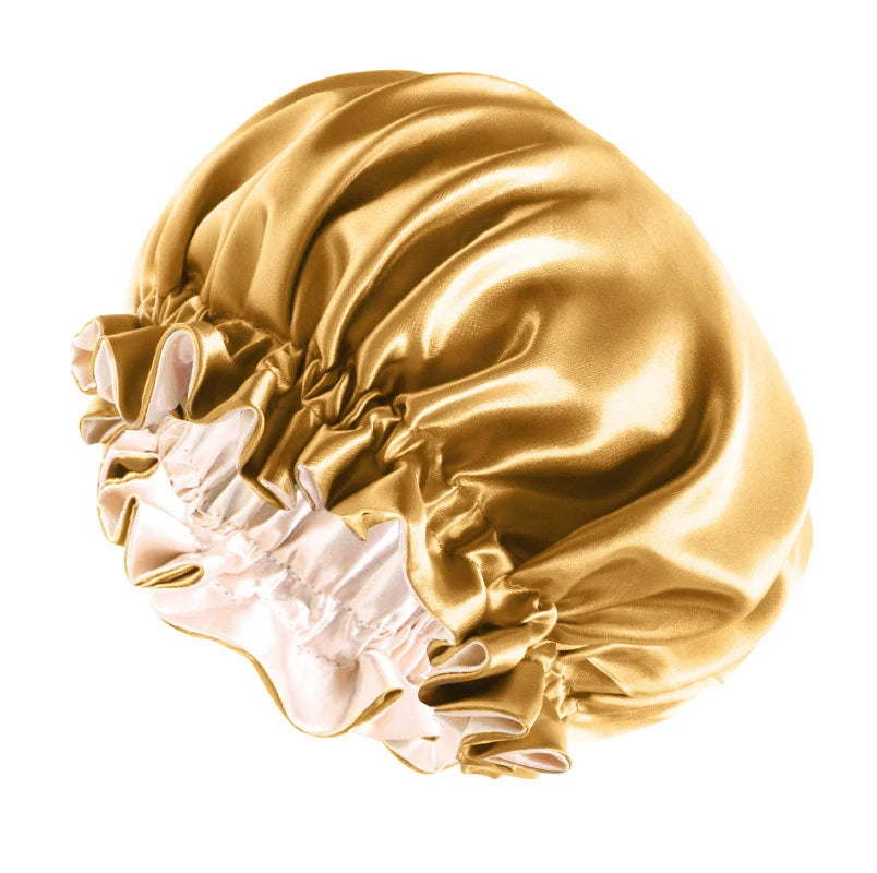 New Solid Elastic Double Layer Satin Bonnet Nightcap Women Night Sleep Hair Protection Hat Reversible Sleeping Hat Hair Care New - NamafadStore