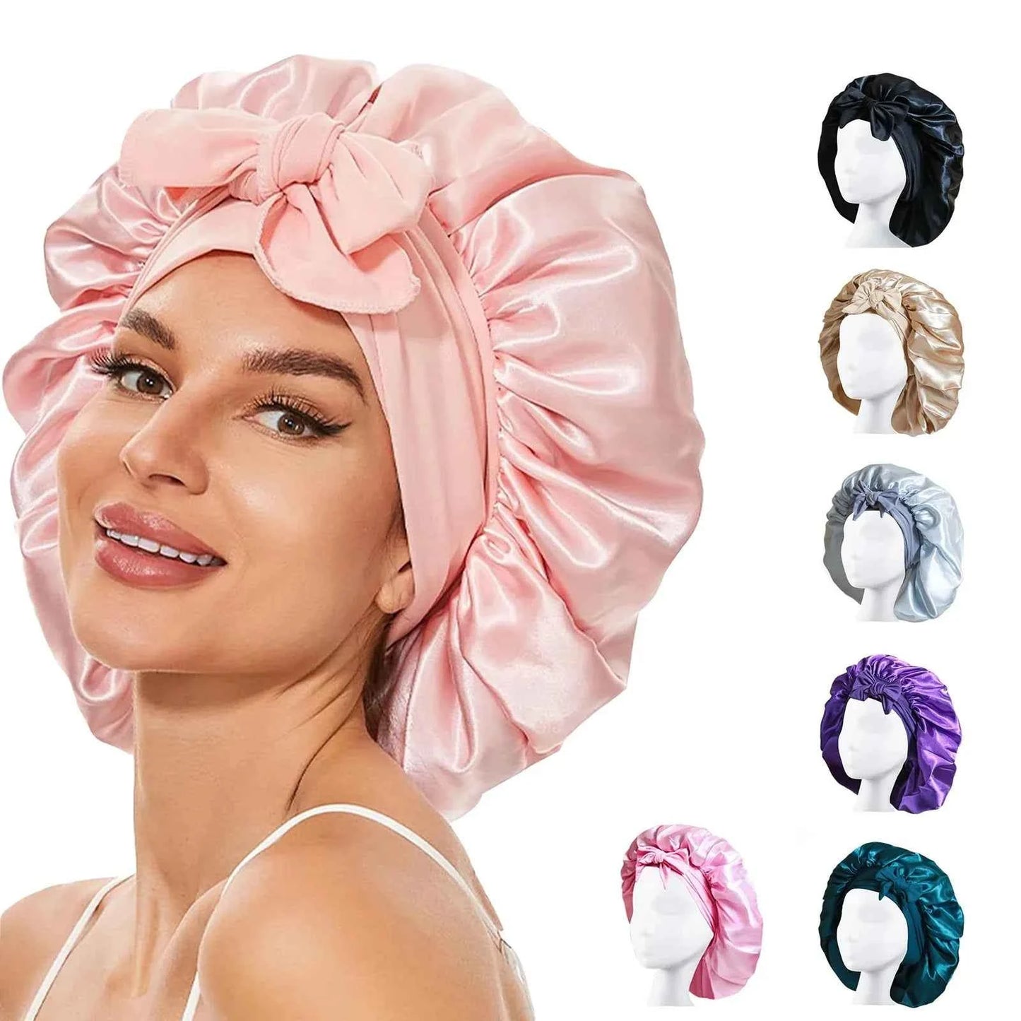 Silk Bonnet Sleeping Womens Satin Bonnet Hair Night Sleep Cap Tie Band CurlyHat Scarf Wrap Curly Hair Bonnets Beauty