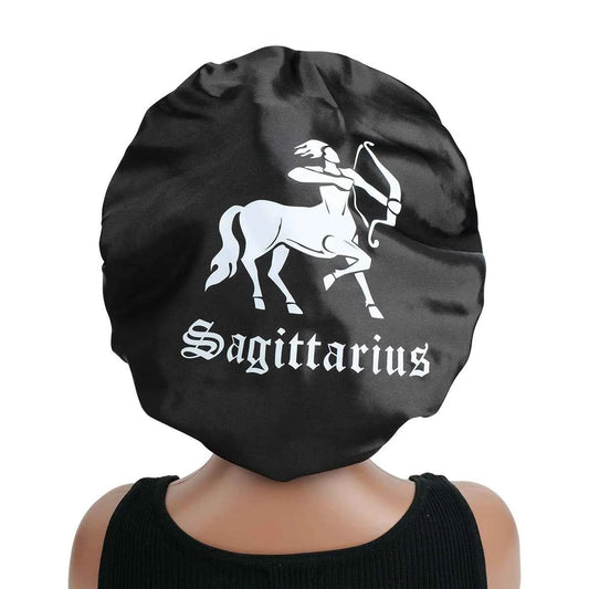 (1-Pack) Reversible Satin Sleep Bonnet Adjustable Wide Band Hair Protection for Nighttime Makeup & Routines Hidden Zodiac Print