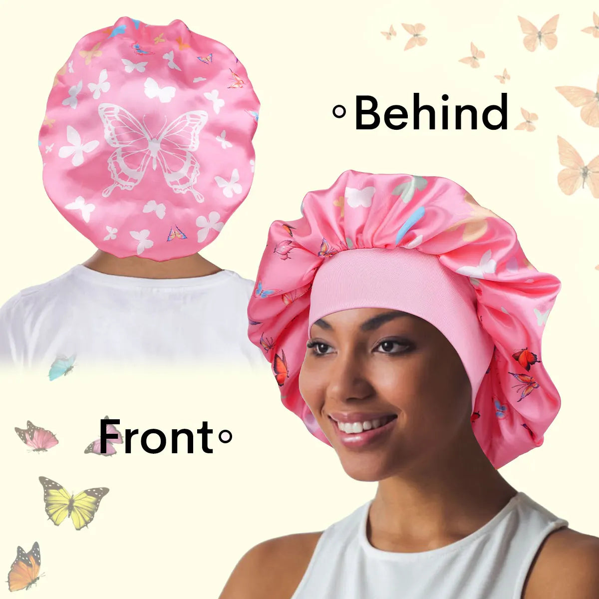 1pc Satin Sleep Bonnet with Butterfly Pattern - Double Layer Sleep Night Cap for Women & Men, Soft Satin Hair Protection