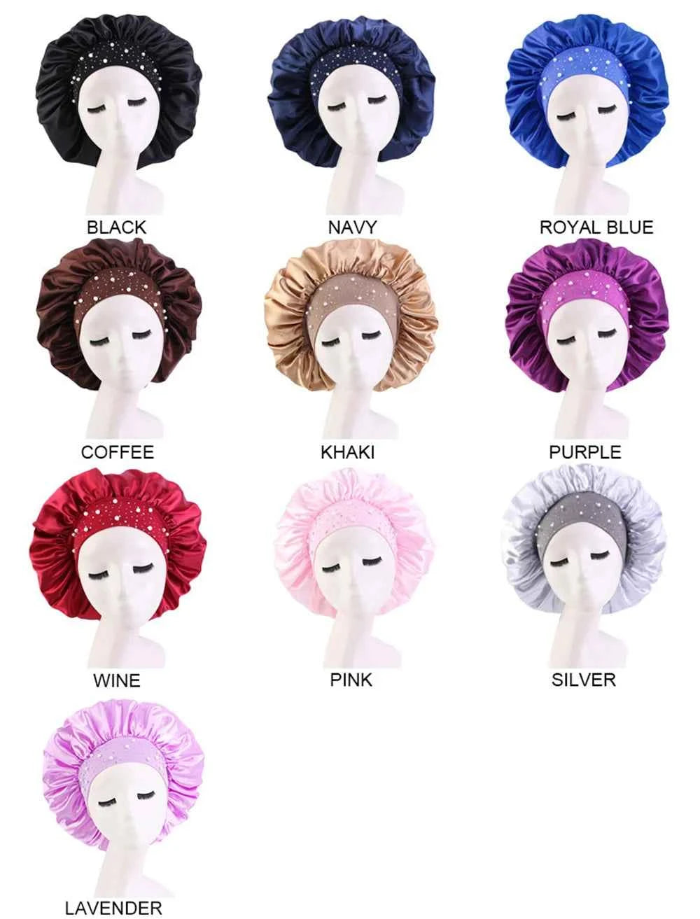 Newly Satin Sleep Cap Rhinestone Sleeping Bonnet Women Hat Night Hair Care Salon Shower Makeup Headband Muslim Hijab Head Cover