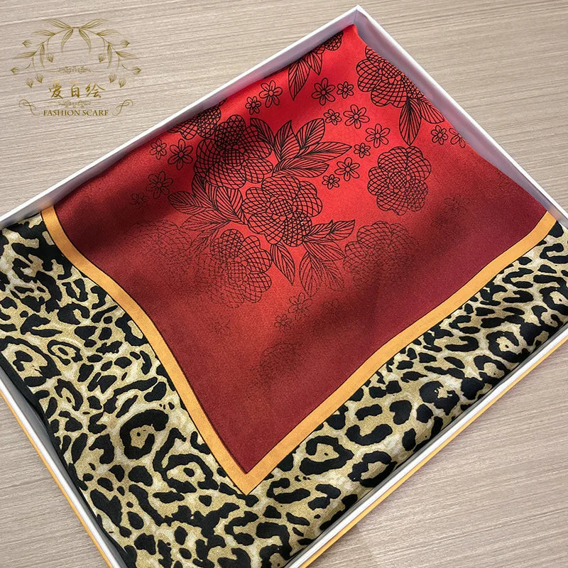 [BYSIFA] New Emerald Green Silk Scarf Women Brand Leopard Printed Square Scarves 90*90cm Fashion Accessories Headscarves Hijabs - NamafadStore