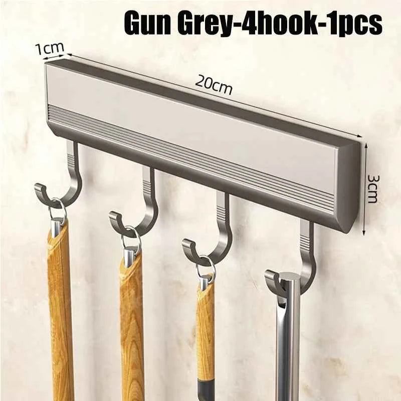 Kitchen Storage Rack Aluminum Alloy Hook Rack Wall Mounted Kitchen Utensil Storage Rack Bathroom Robe Towel Hanger