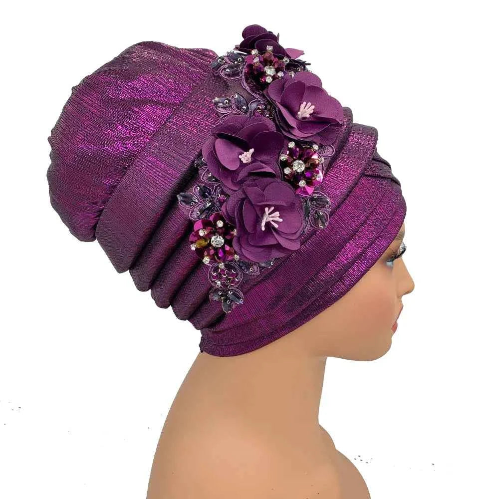 Already Made Wedding Geles Female Head Wraps with Diamond Flower 2024 New African Women's Turban Cap Nigeria Auto Gele Headtie