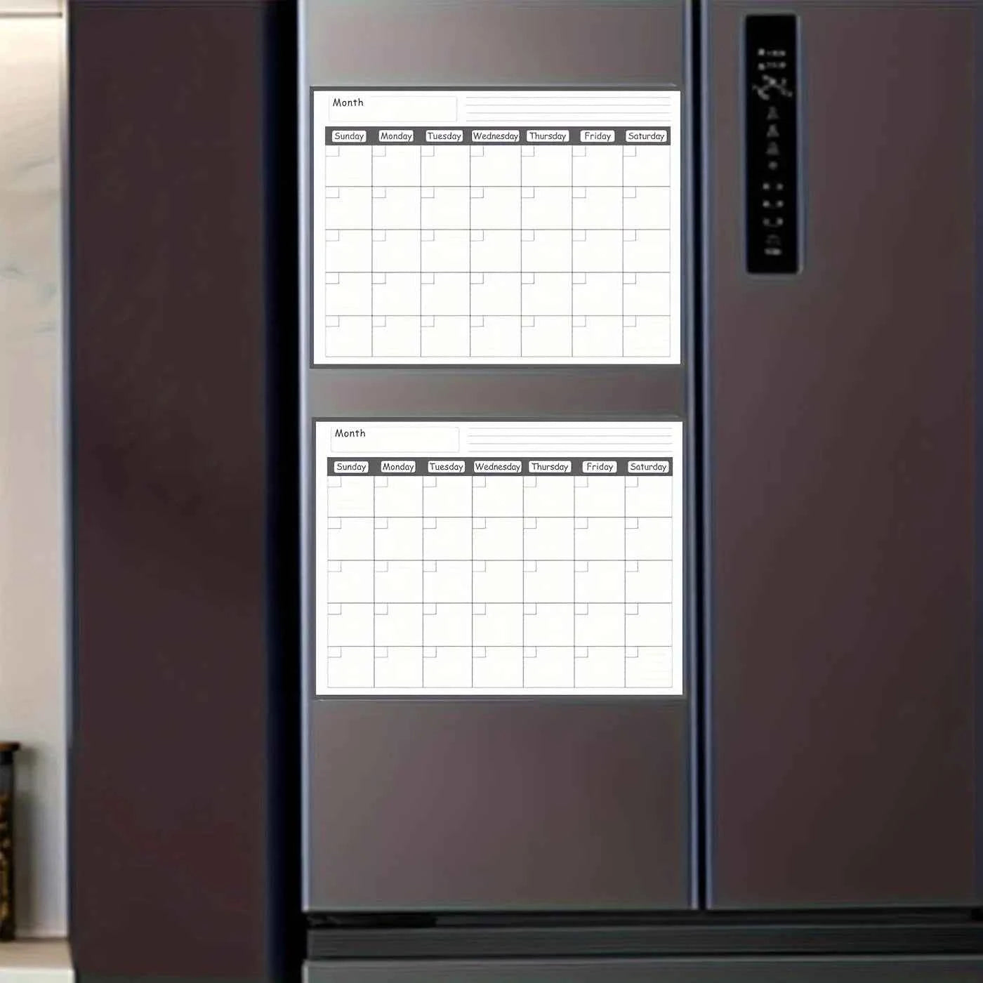 Magnetic refrigerator calendar planner is erasable and reusable, making it easy to organize kitchen refrigerators and meal plans