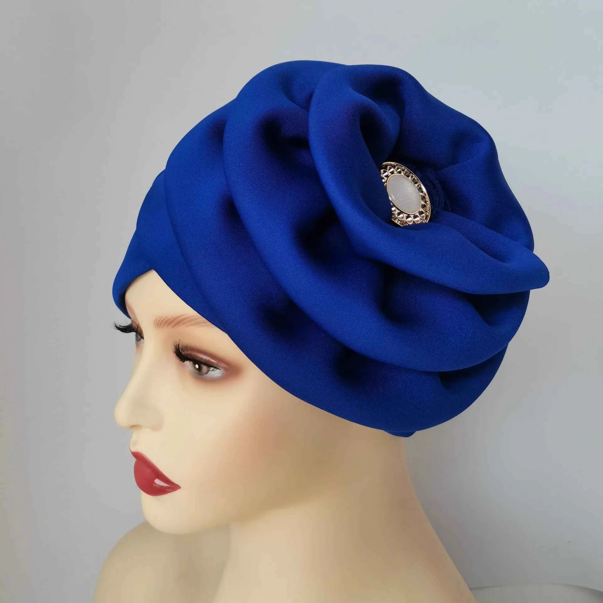 Winter Big Flower Turban For Women Muslim Hijab Caps Islamic African Headties Pleated Hijab Head Wraps Turban Bandana Head Cover