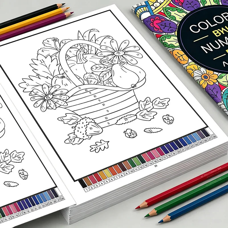 Color by Number Book for Adults – 32-Page Floral, Mandala & Wildlife Coloring