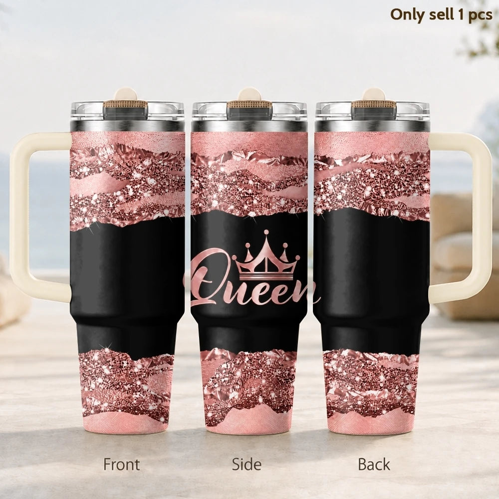 Queen 40oz Tumbler – Insulated Stainless Steel Travel Cup with Handle & Straw