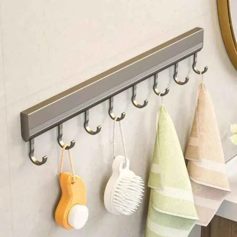 Kitchen Storage Rack Aluminum Alloy Hook Rack Wall Mounted Kitchen Utensil Storage Rack Bathroom Robe Towel Hanger