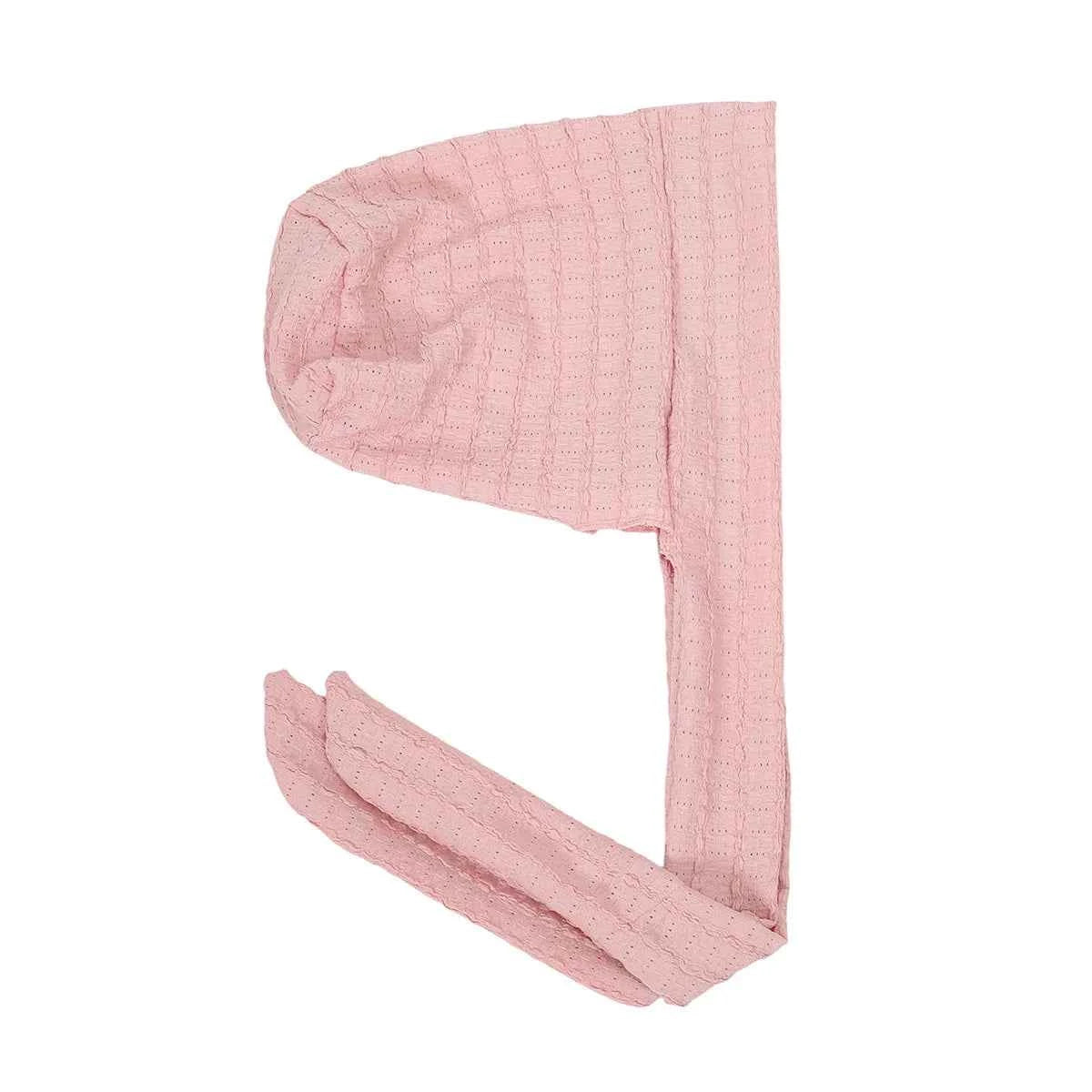 Ramadan Solid Color Crinkle Turban Hijab Hats Long Tail Head Wraps Soft Strech Muslim Hats Breathable Chemo Cap For Women Girls