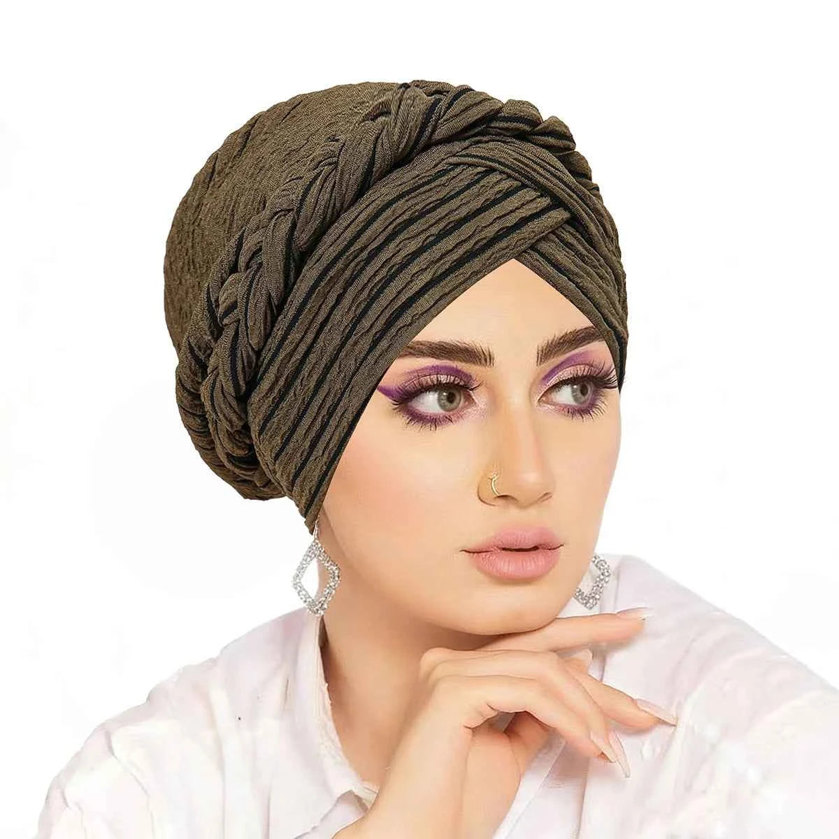 Ramadan Women Muslim Fashion Braid Turban Hijab Soft Strech Headwrap Chemo Headscarf Hair Cover Wrap Islamic Headwear