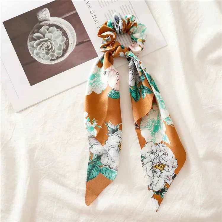 Fashion Leopard Print Bow Satin Long Ribbon Ponytail Scarf Hair Tie Scrunchies Women Girls Elastic Hair Bands Hair Accessories