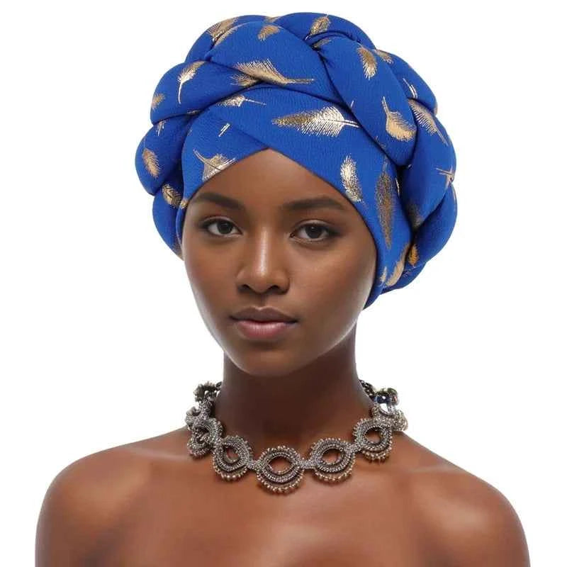 Bronzing African Headtie Braid Turban Caps for Women Nigeria Wedding Geles Party Headgear Headpiece Auto Gele Female Head Wraps