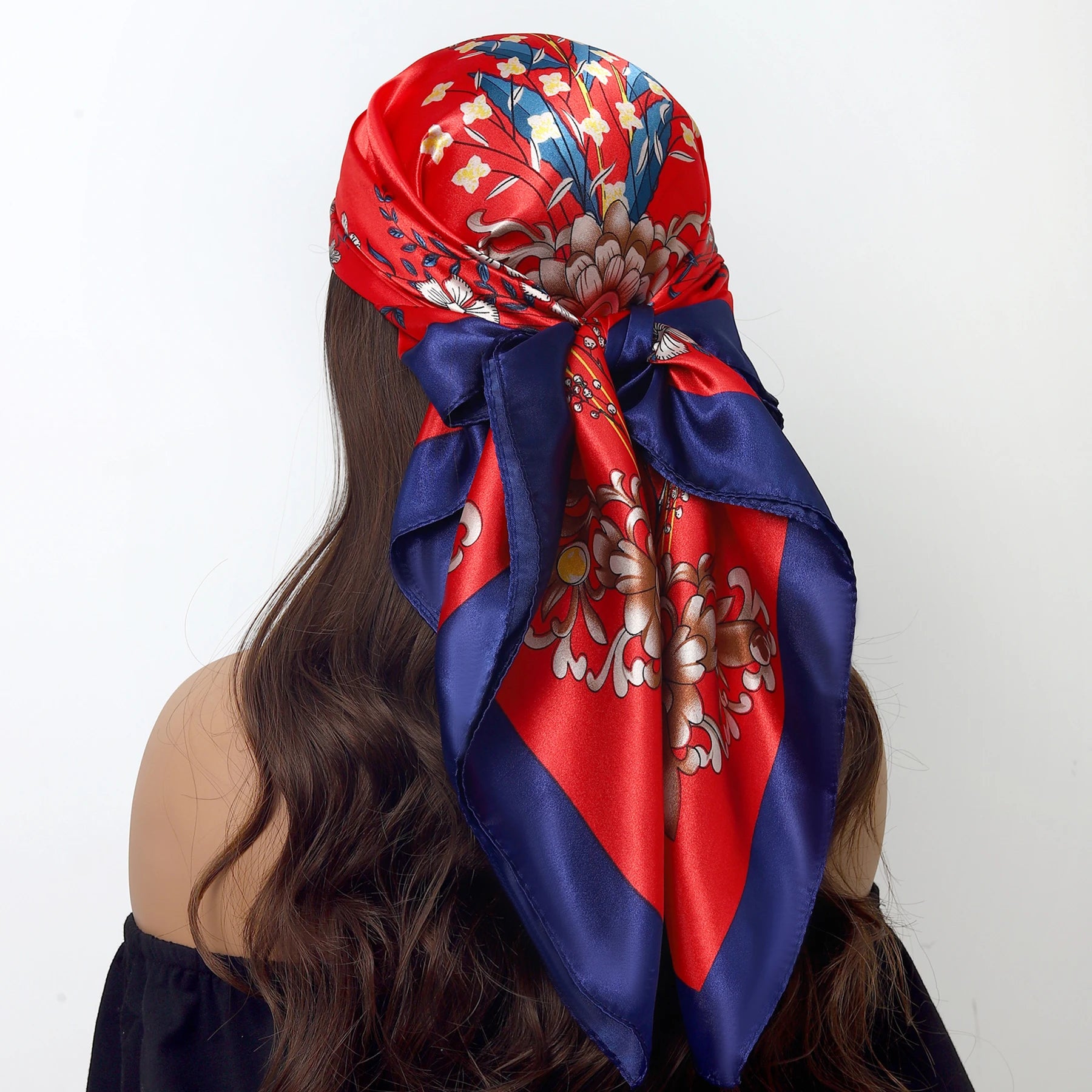 1 piece 35.4 inches Women Shawls Fashion print Summer Kerchief Luxury Brand 90X90CM Bandanna New Foulard Satin Square Headcloth - NamafadStore