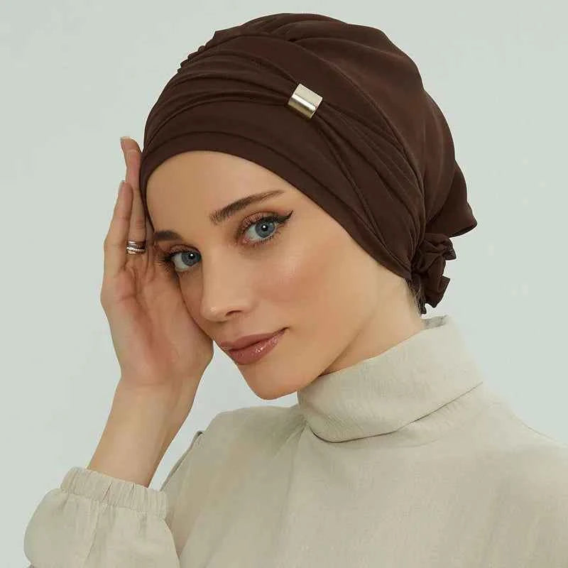 Plain Muslim Instant Turban Hat Inner Hijabs Caps Women Islamic Bandana Bonnet India Hats Female Headwrap Turbante Mujer Flower