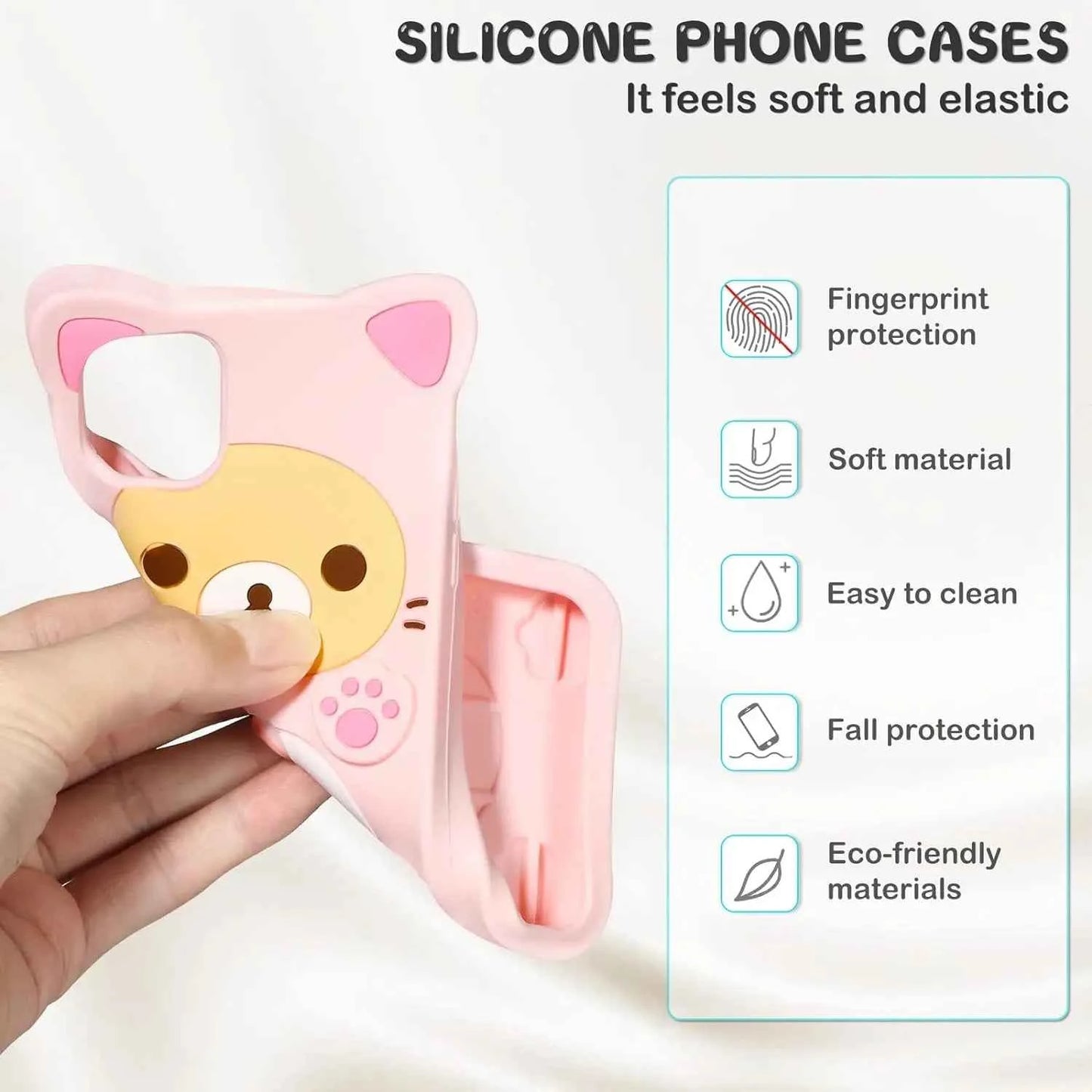 Rilakkuma Cat Bear For iPhone 17 16 15 14 13 12 11 Pro Max Xs XR 6 7 8 Silicone Soft Cover Case